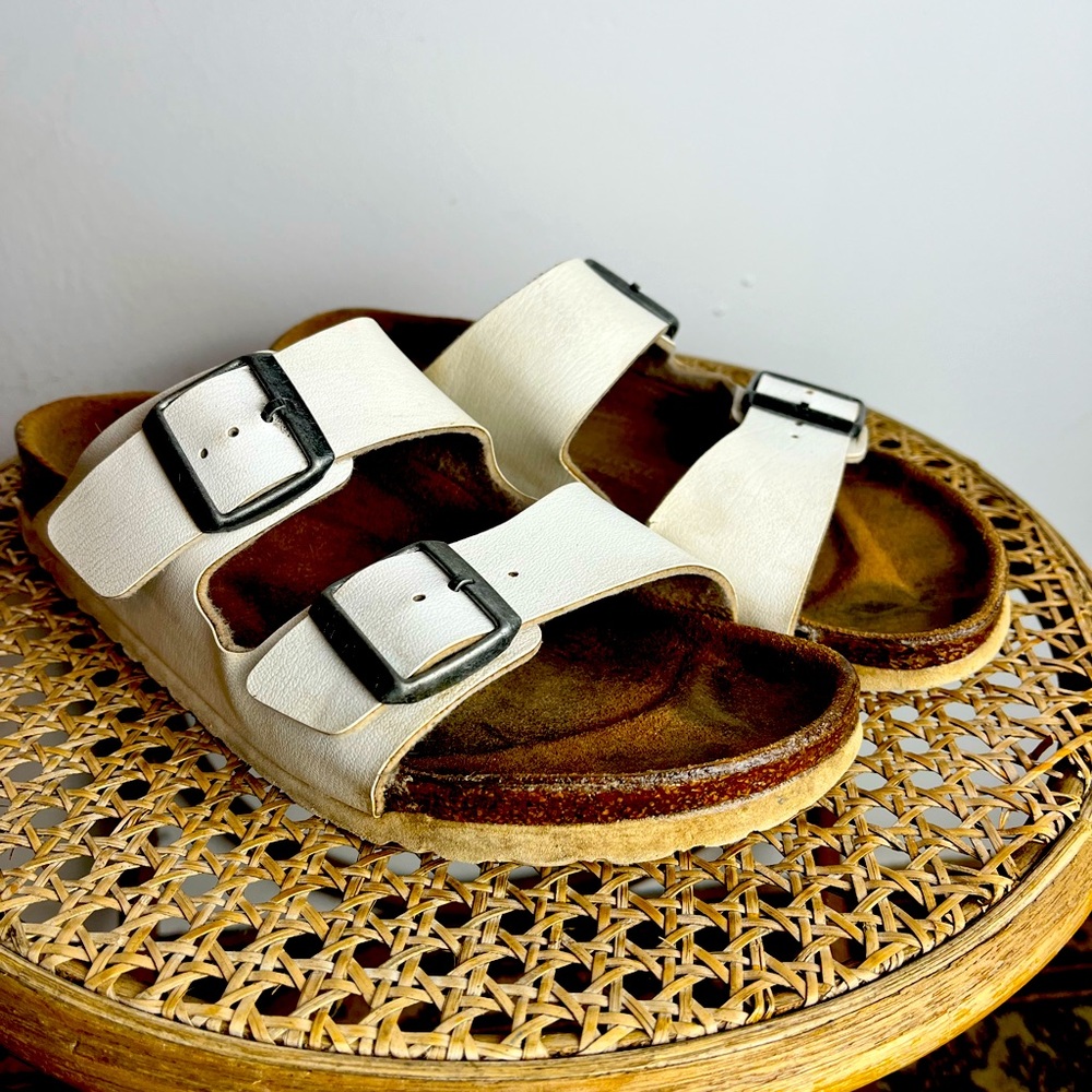 White Birkenstock sandals